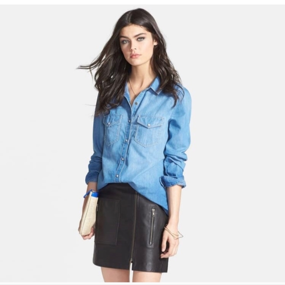 hinge Light Wash Denim Button-Down Shirt